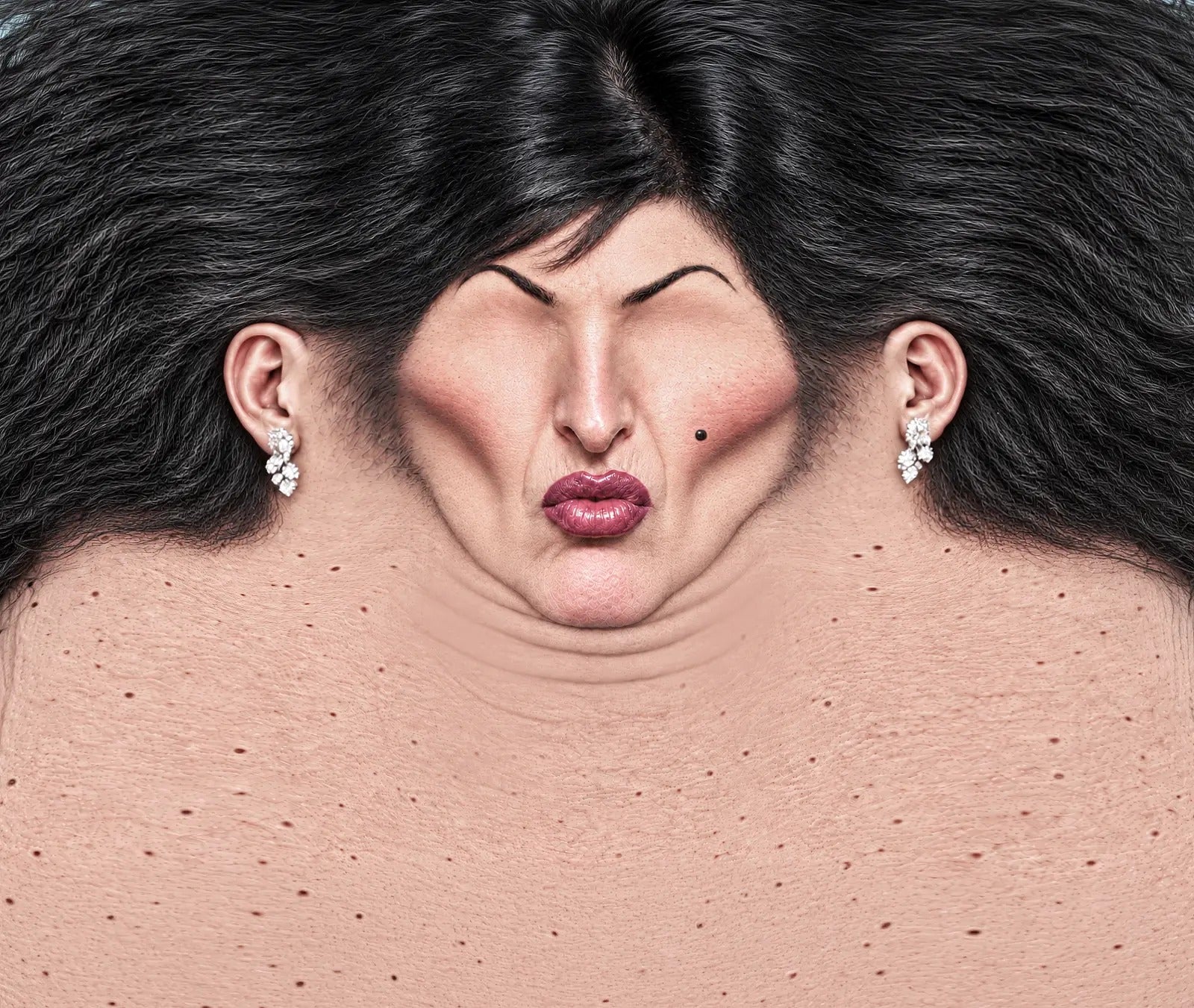 Glamorous woman funny face ski mask design