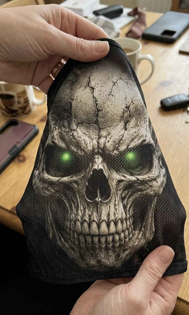 Customer photo holding the cracked skull balaclava