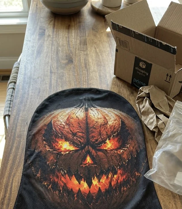 Customer photo of the pumpkin face balaclava after unboxing