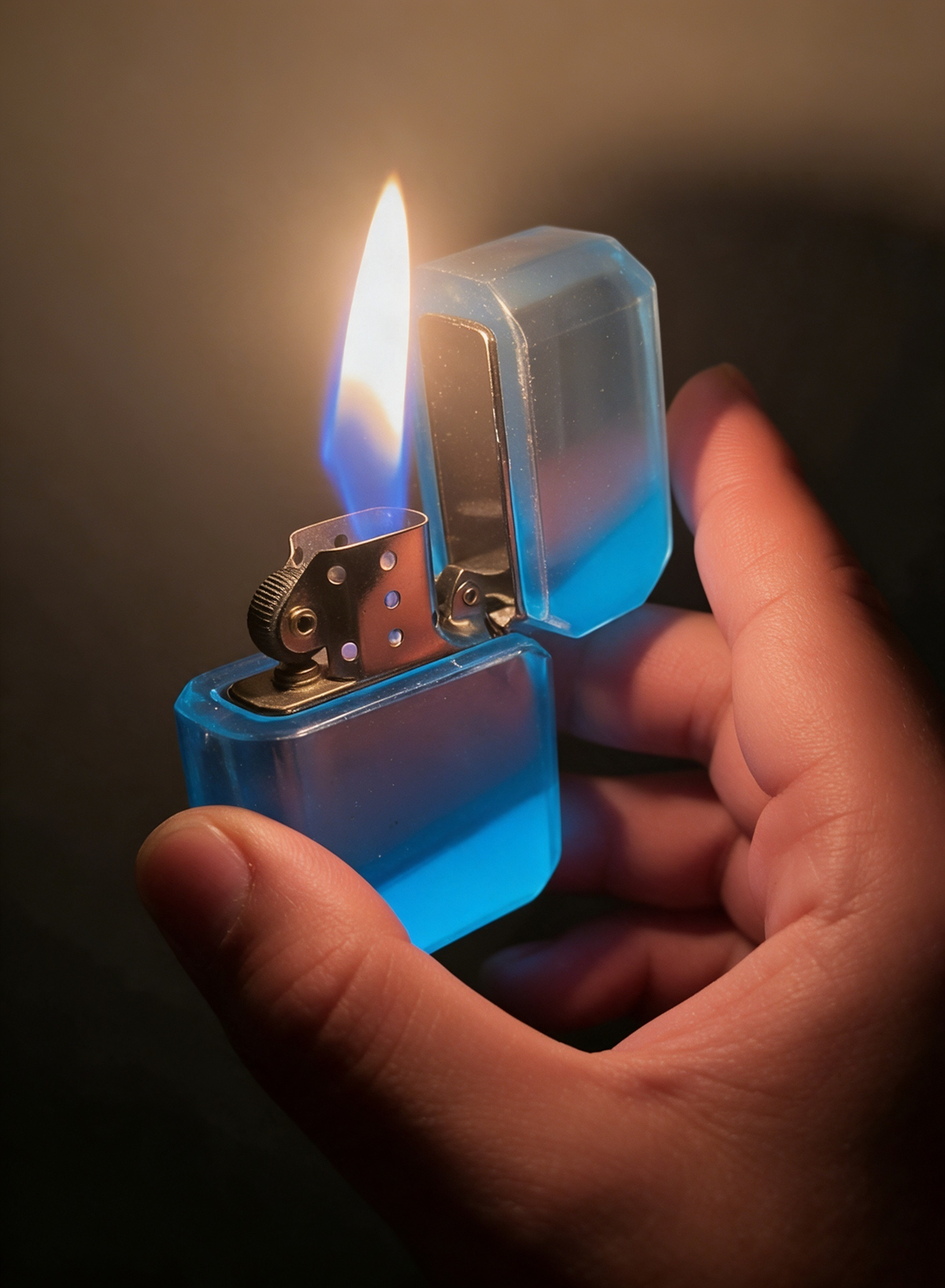 Luminous lighter glowing in darkness