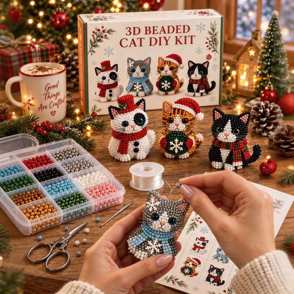 DIY 3D Beaded Christmas Ornament Craft Kit β 8 Festive Sets