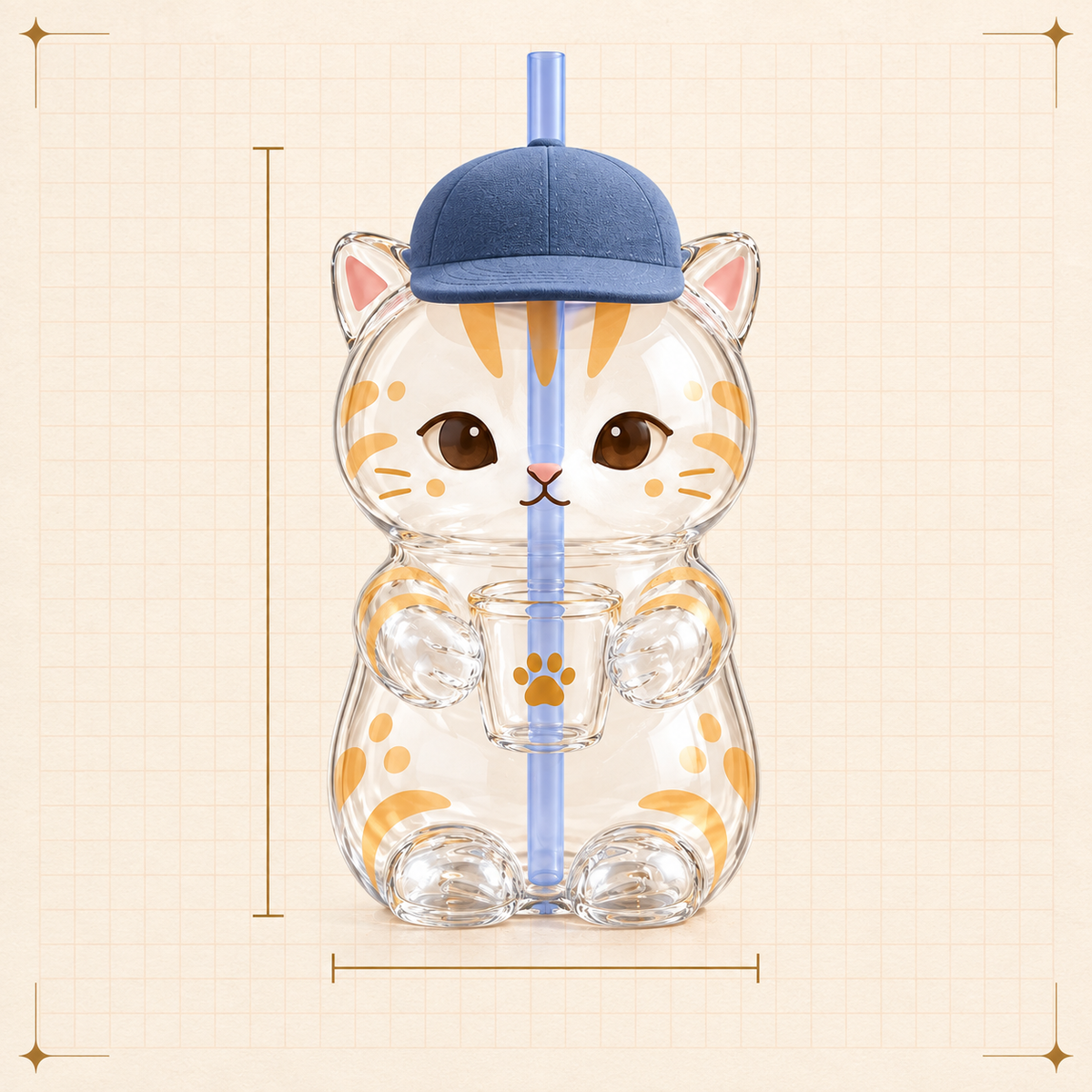 Kawaii Animals Glass Tumbler with Straw