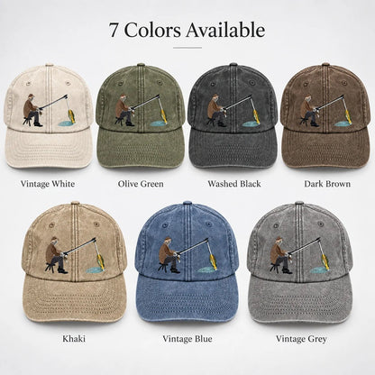 🎣🧢 Catch of the Day Interactive Fishing Cap –🎁 Vintage Washed Moving Fish Hat