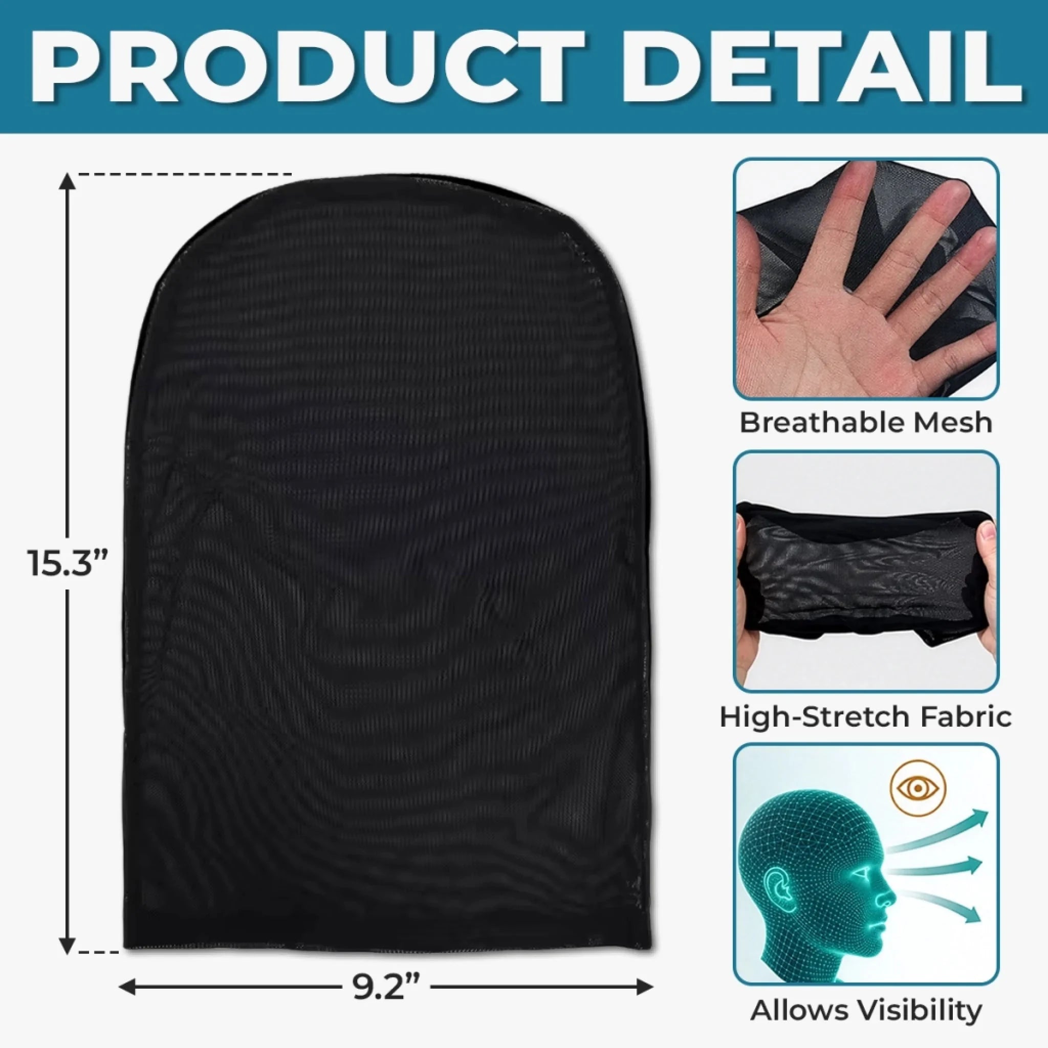 Breathable mesh, stretch and dimensions of the balaclava