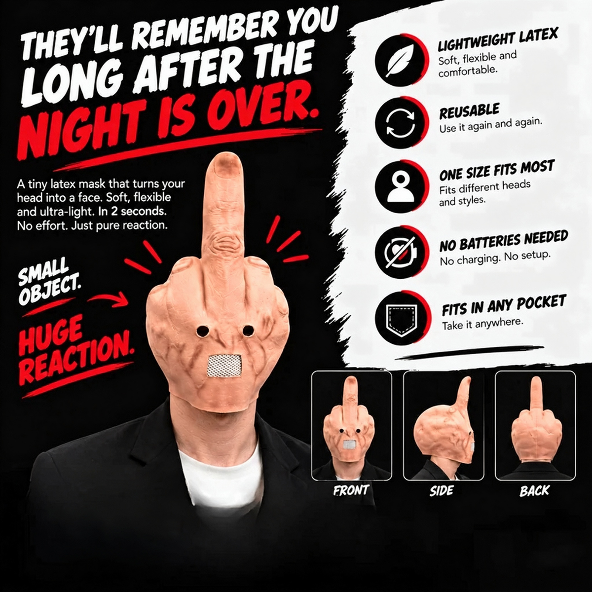 Funny finger full-head novelty mask overview