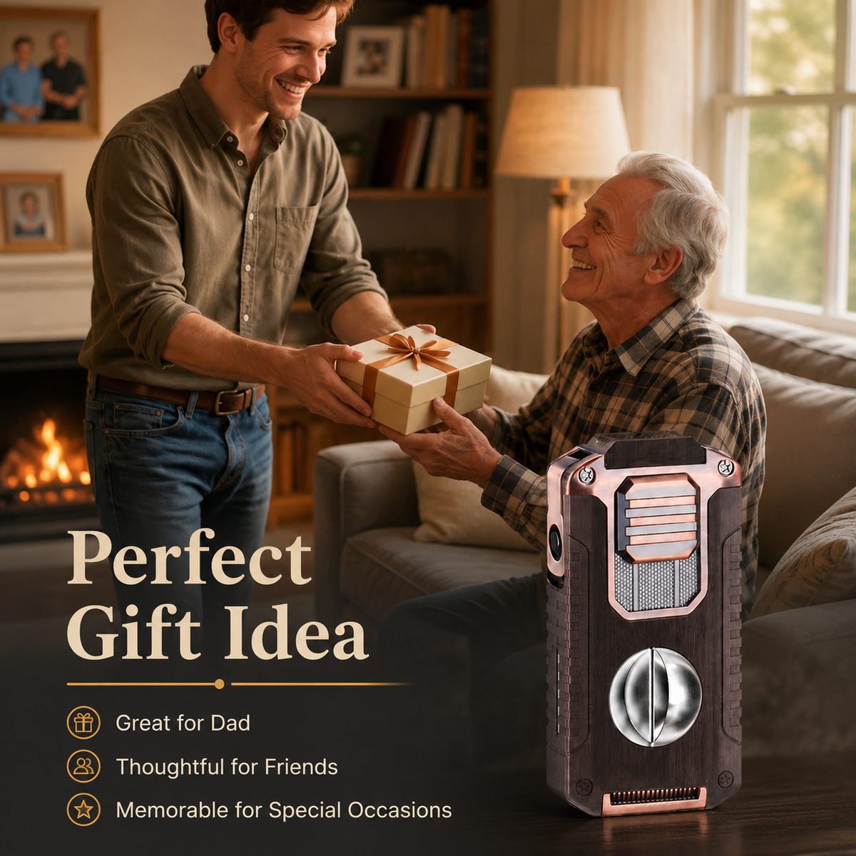 Vintage-inspired refillable lighter presented as a gift