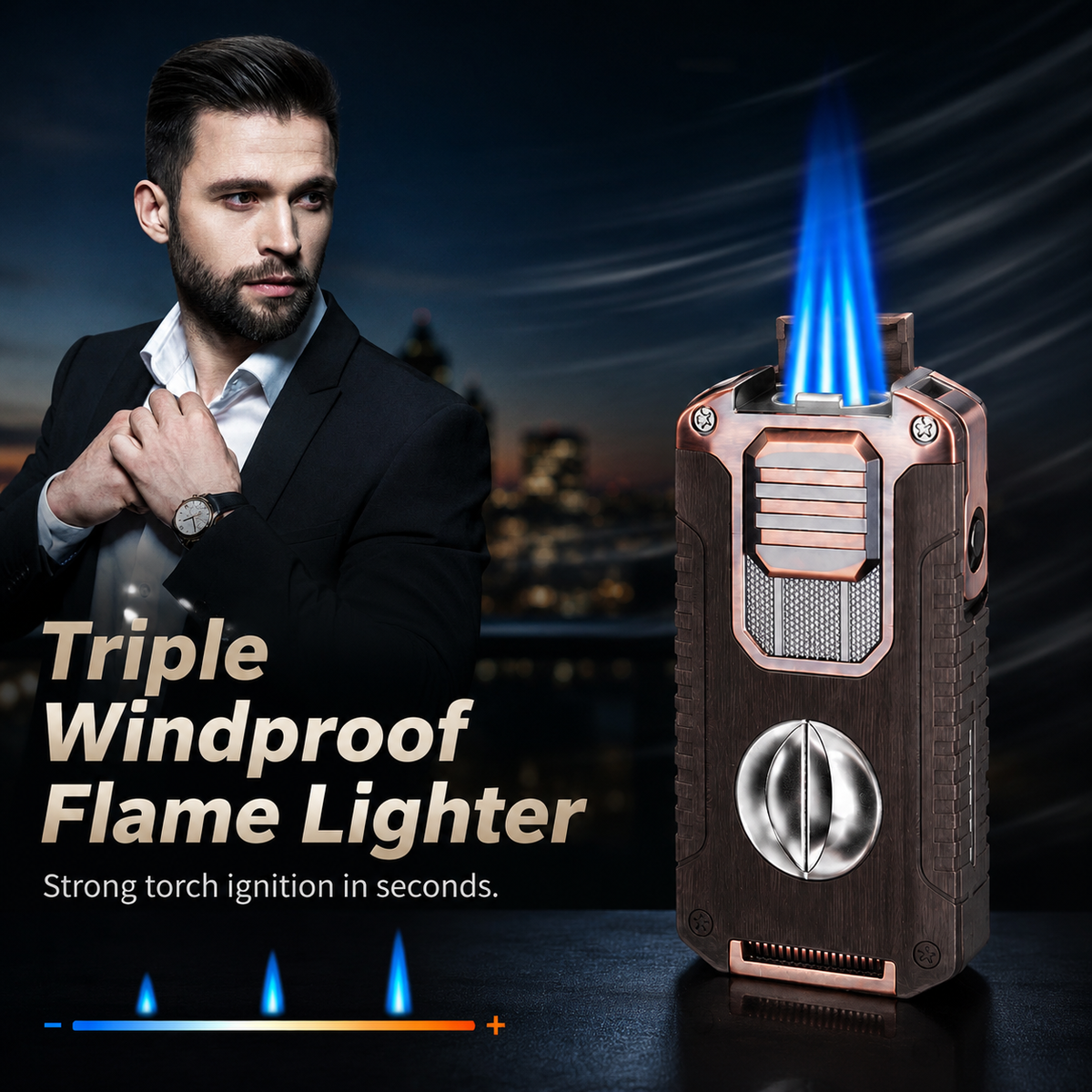 Triple blue windproof flame on the refillable lighter