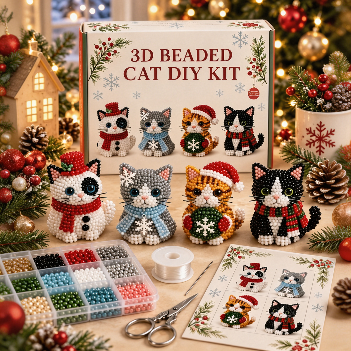DIY 3D Beaded Christmas Ornament Craft Kit — 8 Festive Sets