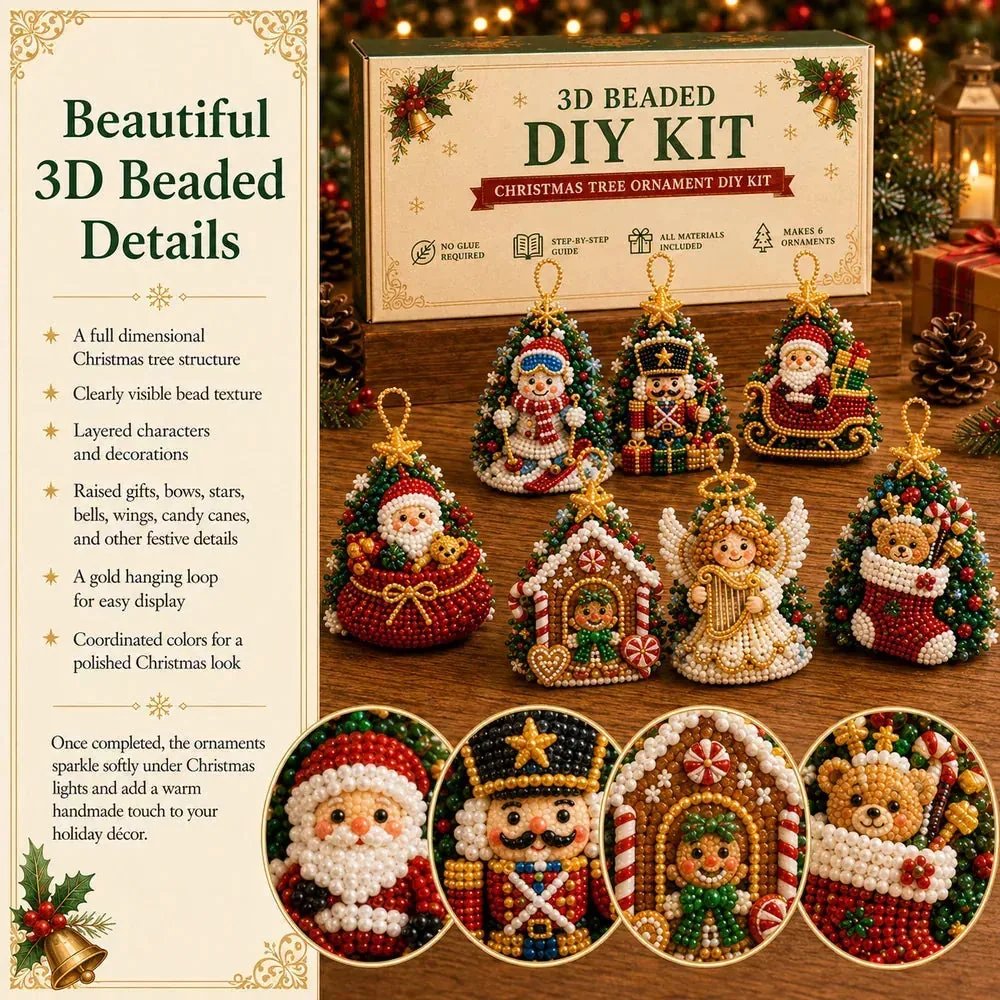 Beautiful 3D beaded Christmas ornament detail close-up