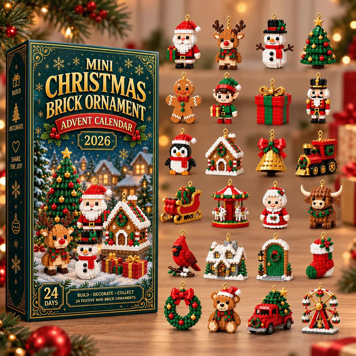 🎄 24-Day Mini Christmas Ornament Advent Calendar | 24 unique festive buildable designs with hanging loops 🧱