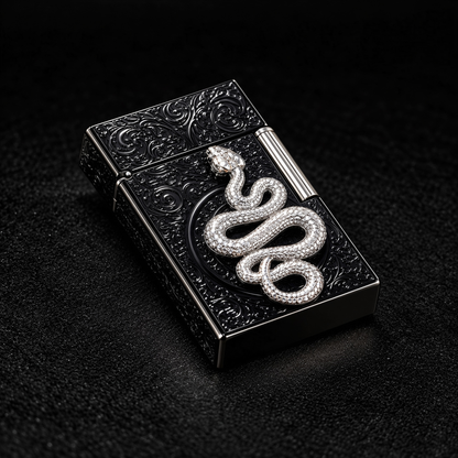 🐍Black Snake Flip-Top Lighter – Gothic Silver Snake Design