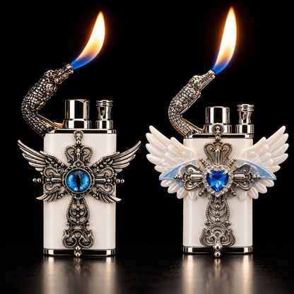 👼Angel Wing Cross Lighter – Rhinestone Gothic Butane Lighter