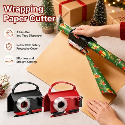 2-in-1 Wrapping Paper Cutter & Tape Dispenser for Any Diameter Paper Roll