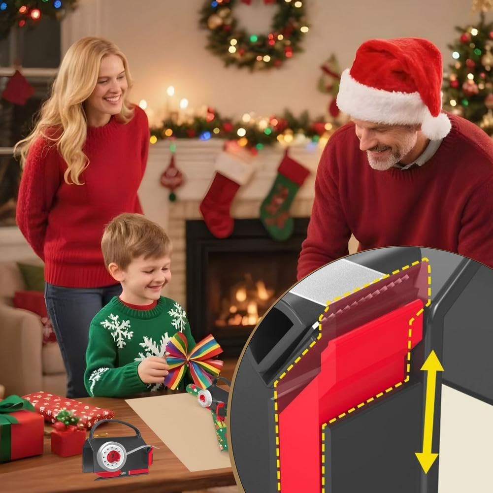 2-in-1 Wrapping Paper Cutter & Tape Dispenser for Any Diameter Paper Roll