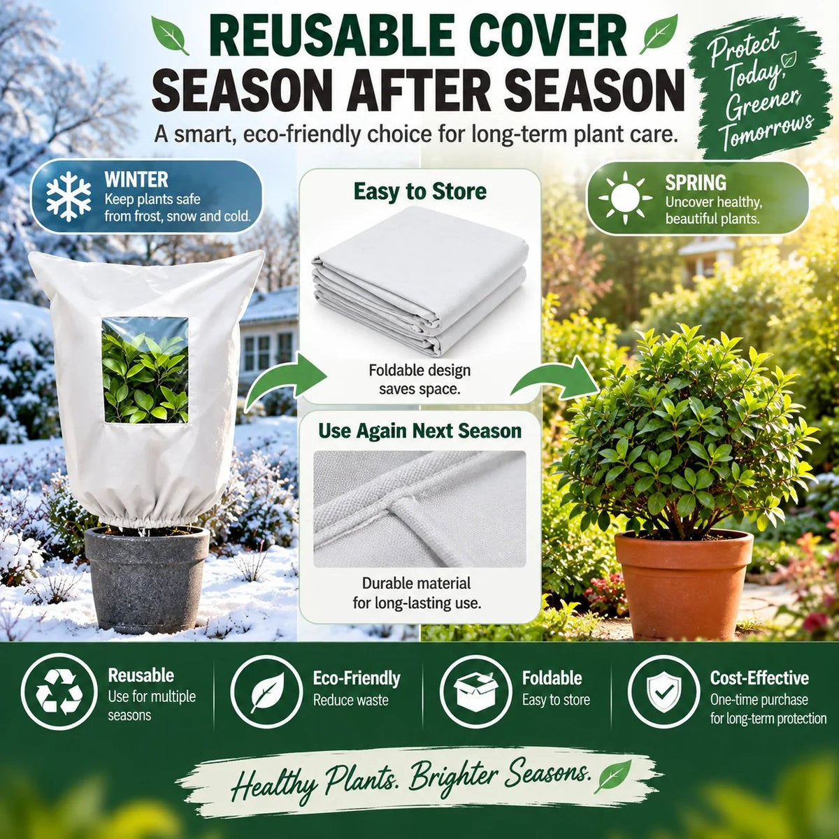🌿 WINTER GARDEN ESSENTIAL |❄️ Plant Frost Protection Cover – Breathable Reusable Cover for Shrubs, Pots & Young Trees