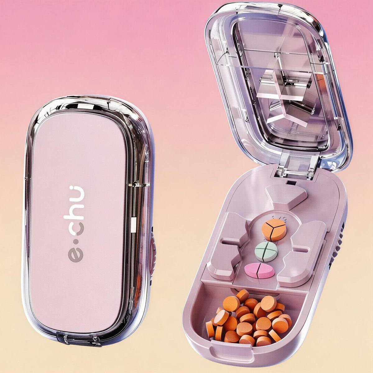 BPA-free portable pill cutter in pink color