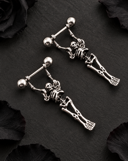 💀📌Gothic Skeleton Nipple Rings – Dangle Punk Body Jewelry Set