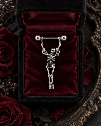 💀📌Gothic Skeleton Nipple Rings – Dangle Punk Body Jewelry Set