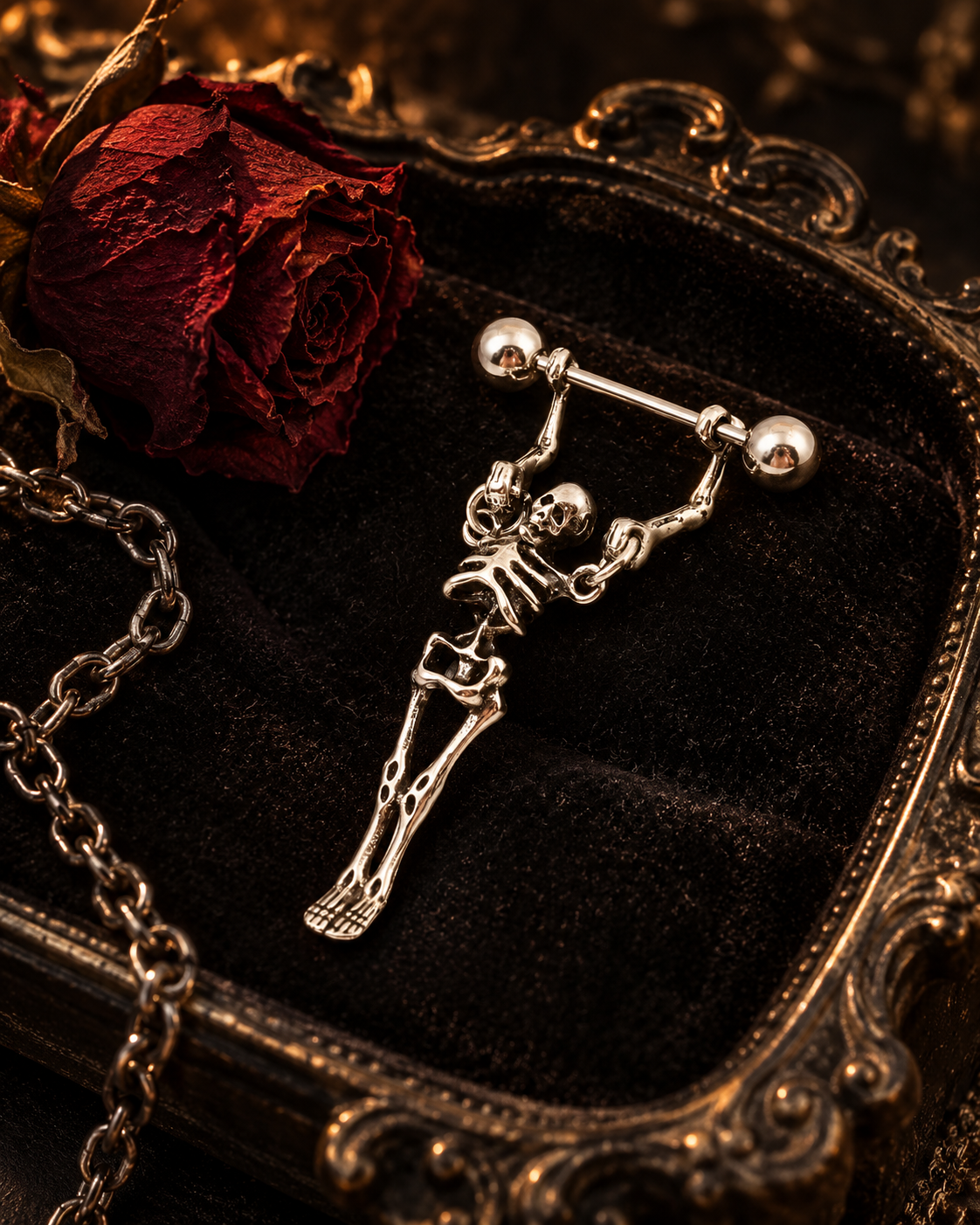 💀📌Gothic Skeleton Nipple Rings – Dangle Punk Body Jewelry Set