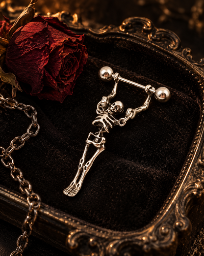 💀📌Gothic Skeleton Nipple Rings – Dangle Punk Body Jewelry Set