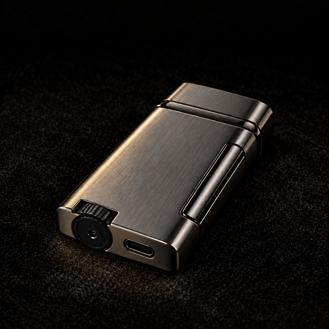 Close-up of gunmetal lighter base with adjustment control