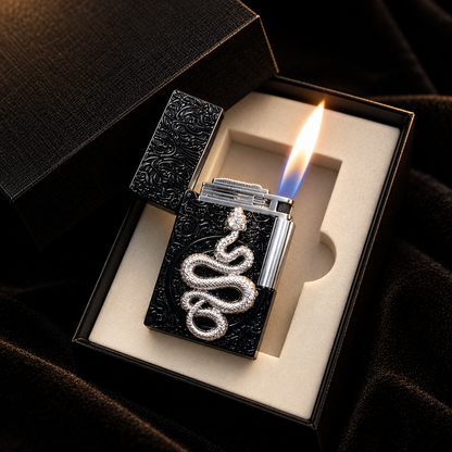 🐍Black Snake Flip-Top Lighter – Gothic Silver Snake Design