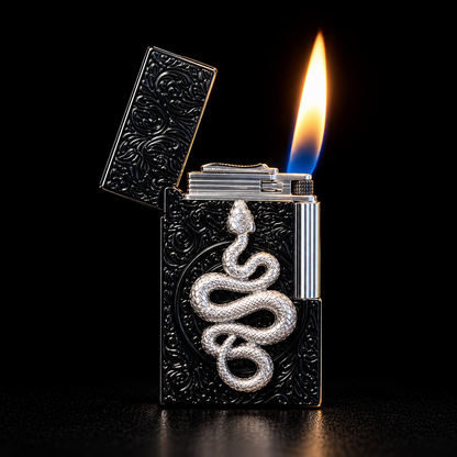 🐍Black Snake Flip-Top Lighter – Gothic Silver Snake Design
