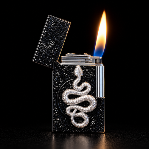 🐍Black Snake Flip-Top Lighter – Gothic Silver Snake Design