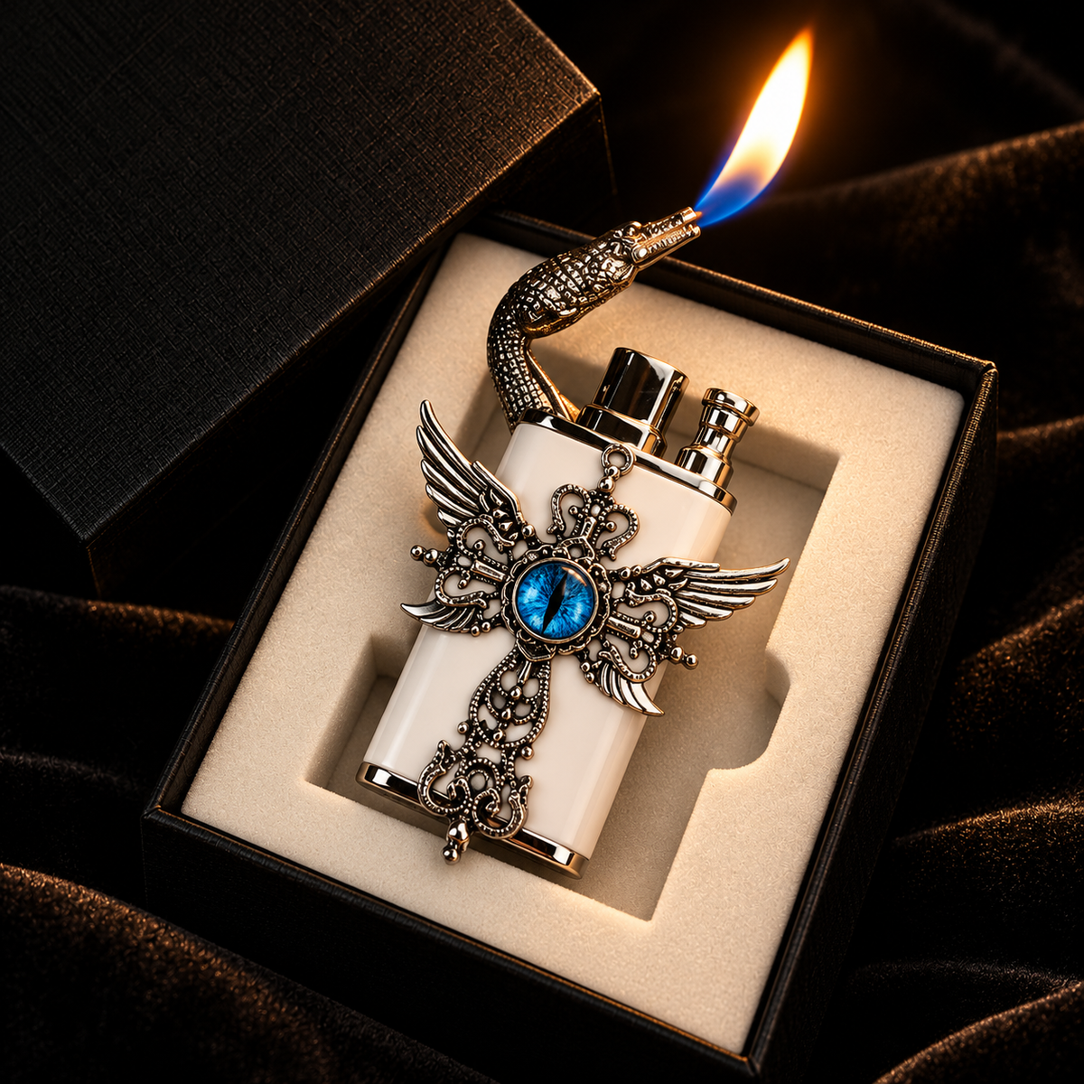 👼Angel Wing Cross Lighter – Rhinestone Gothic Butane Lighter