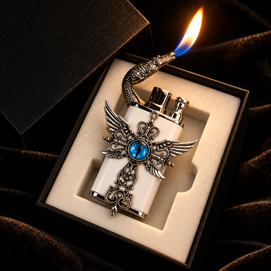 👼Angel Wing Cross Lighter – Rhinestone Gothic Butane Lighter