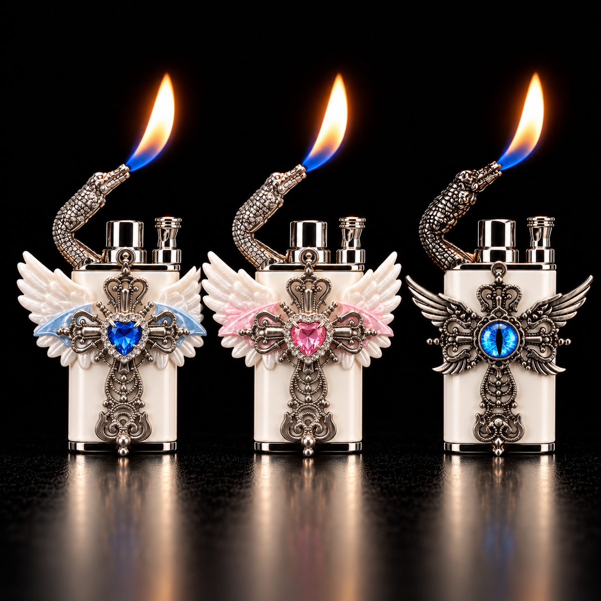 👼Angel Wing Cross Lighter – Rhinestone Gothic Butane Lighter