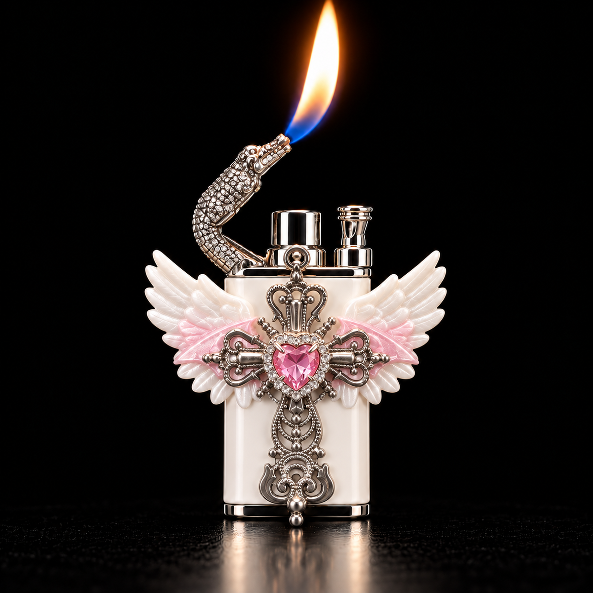 👼Angel Wing Cross Lighter – Rhinestone Gothic Butane Lighter