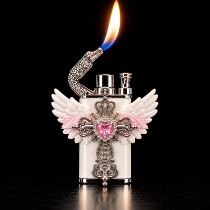 👼Angel Wing Cross Lighter – Rhinestone Gothic Butane Lighter