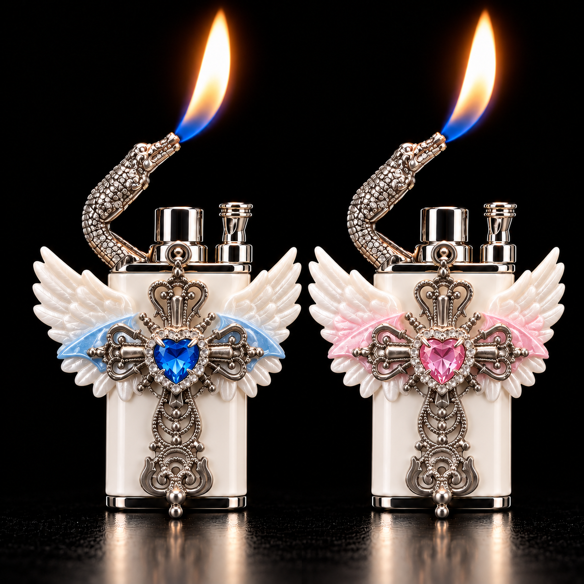 👼Angel Wing Cross Lighter – Rhinestone Gothic Butane Lighter