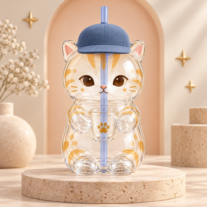 Kawaii Animals Glass Tumbler with Straw