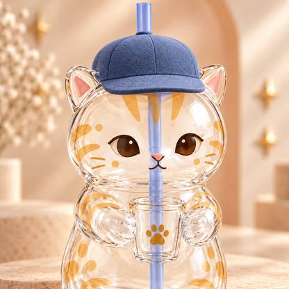 Kawaii Animals Glass Tumbler with Straw