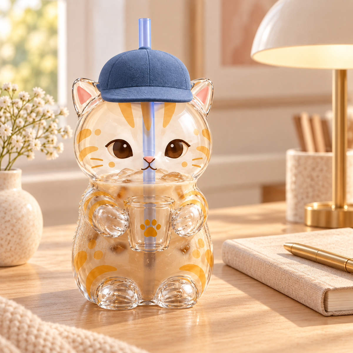 Kawaii Animals Glass Tumbler with Straw