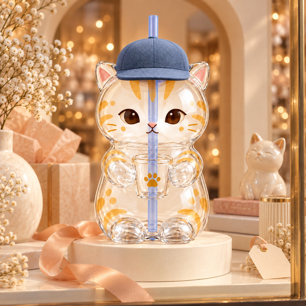Kawaii Animals Glass Tumbler with Straw