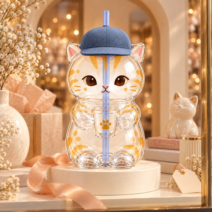 Kawaii Animals Glass Tumbler with Straw