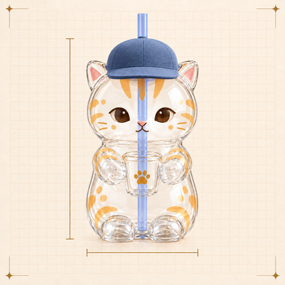 Kawaii Animals Glass Tumbler with Straw