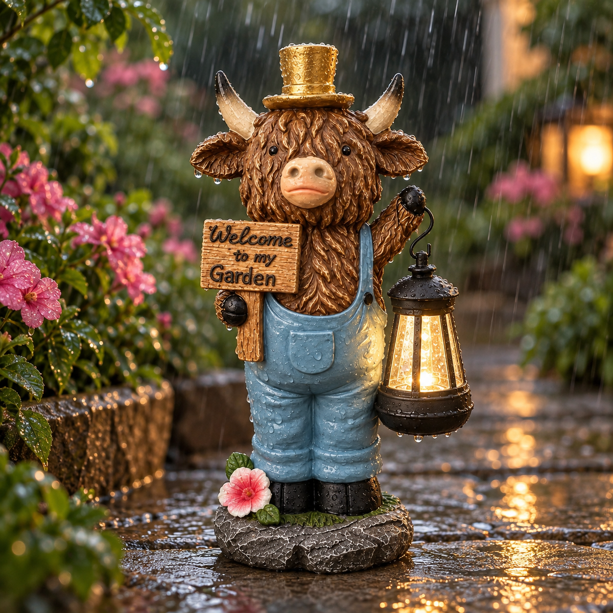 Highland cow statue presented as a garden gift