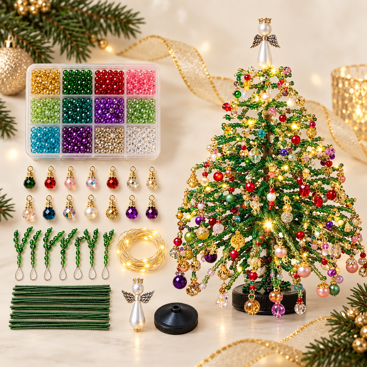 Assembling and decorating a beaded seasonal tree