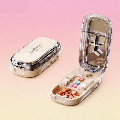 Portable pill cutter with built-in storage compartment