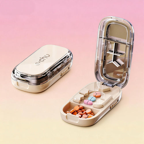 Portable pill cutter with built-in storage compartment