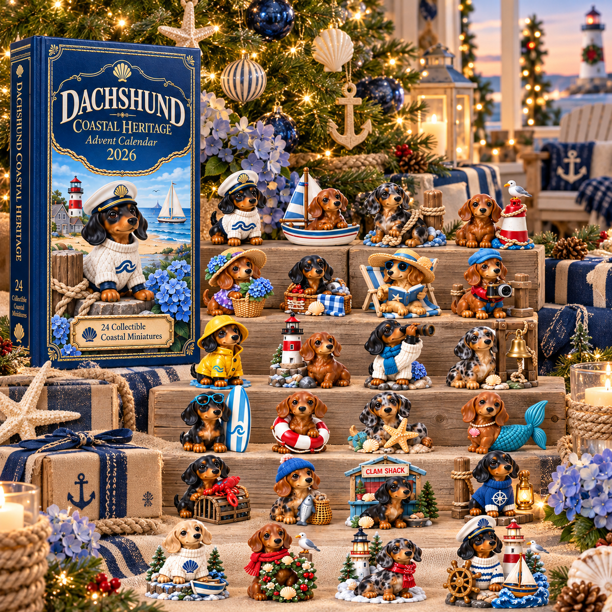Dachshund Coastal Heritage Advent Calendar 2026 with the complete seaside Christmas collection