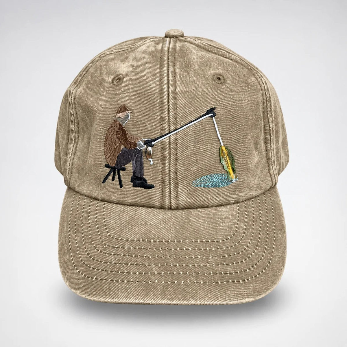 🎣🧢 Catch of the Day Interactive Fishing Cap –🎁 Vintage Washed Moving Fish Hat