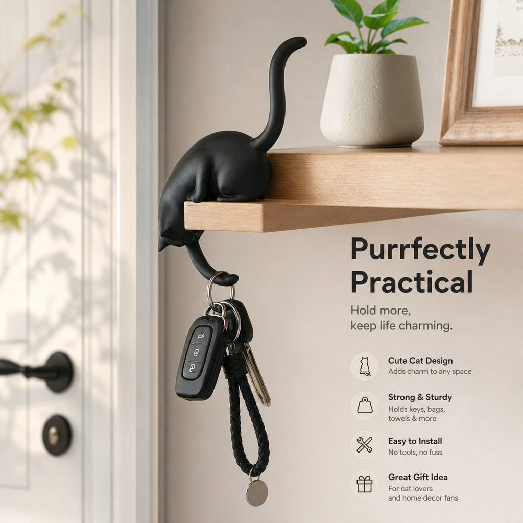 Creative Black Cat Tail Keychain Hook