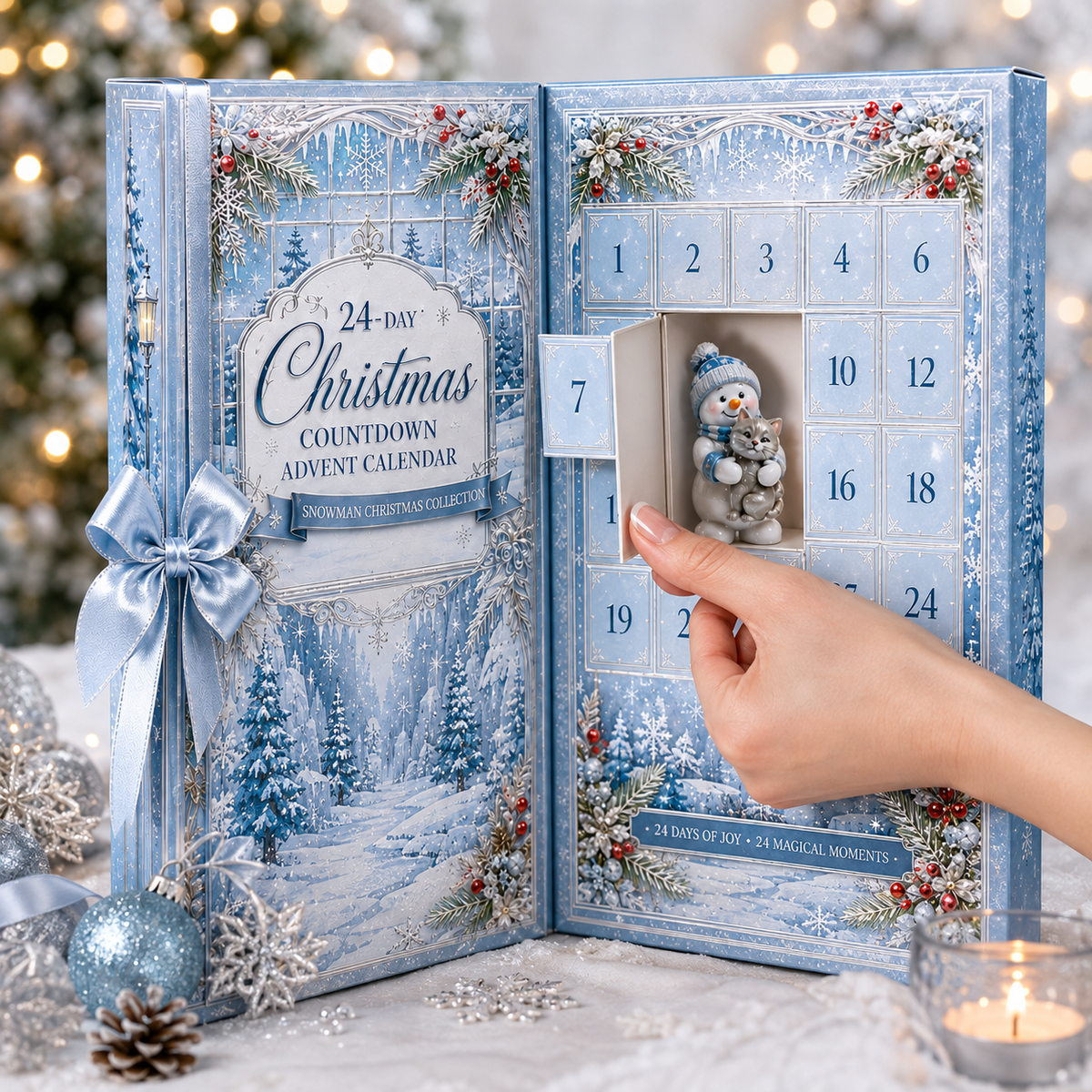 Opening a numbered door in the Snowman Christmas Advent Calendar