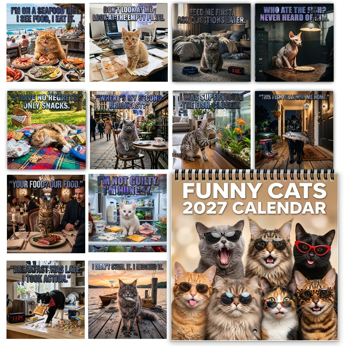 🐱 2027 Funny Cats Wall Calendar – Sassy Cats & Hilarious Quotes