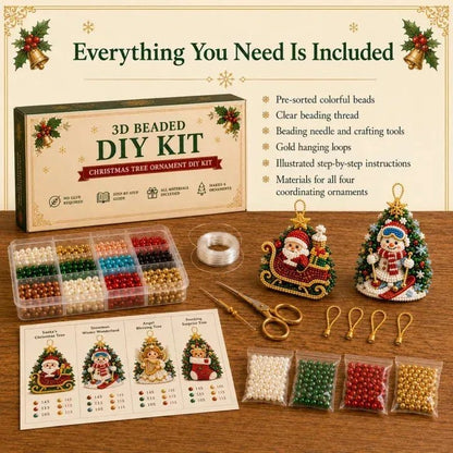 Everything included in the DIY Christmas beaded ornament kit